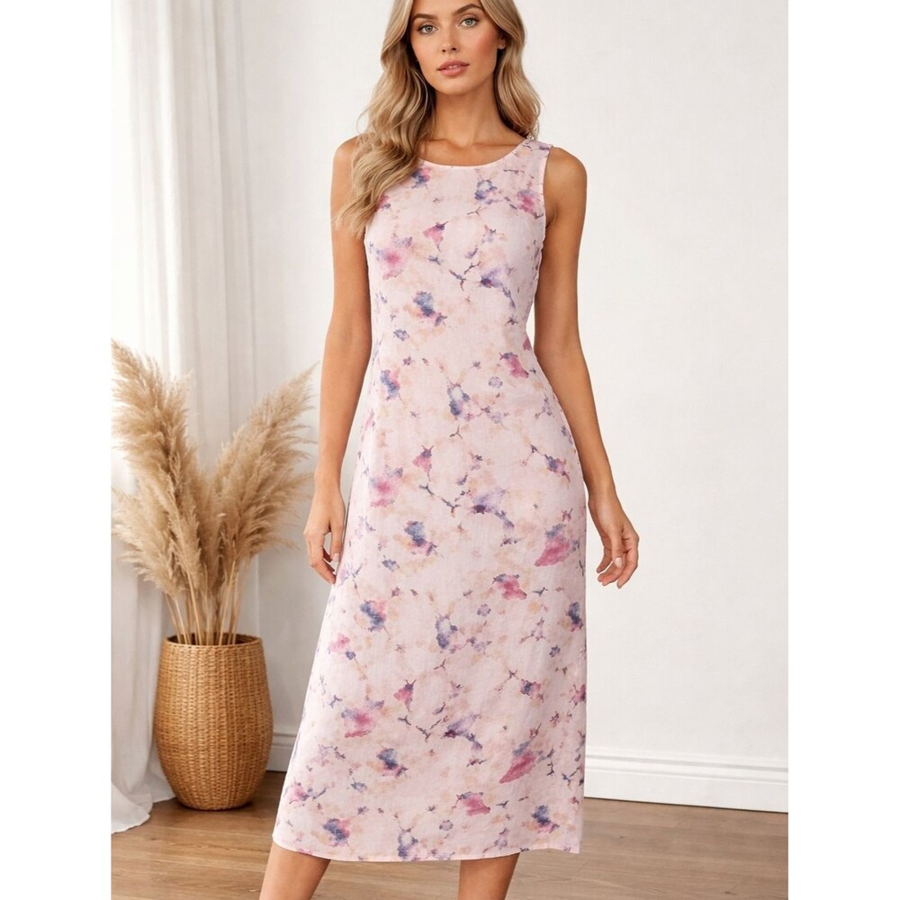 Bellambra Linen Maxi Dress Made In Italy Blush Multicolor Sz S Spring Side Slits